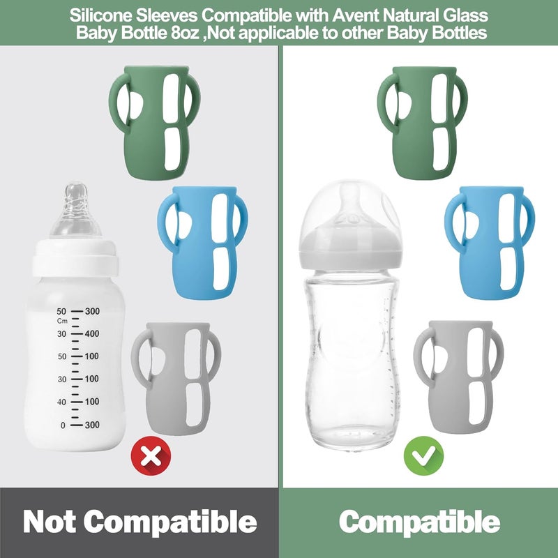 BUSOHA 3 Pack Silicone Sleeves for Avent Natural Baby Bottles - Drop Protection Baby Bottle Holder with Handle Compatible with Philips Avent Anti Colic Baby Bottles,8 Ounce - Image 3
